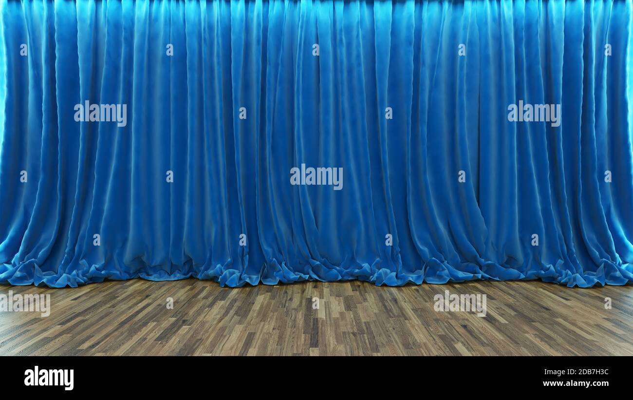 3d Rendering blauer Theater- und Kinovorhang mit Parkettboden von Sedat SEVEN Stockfoto