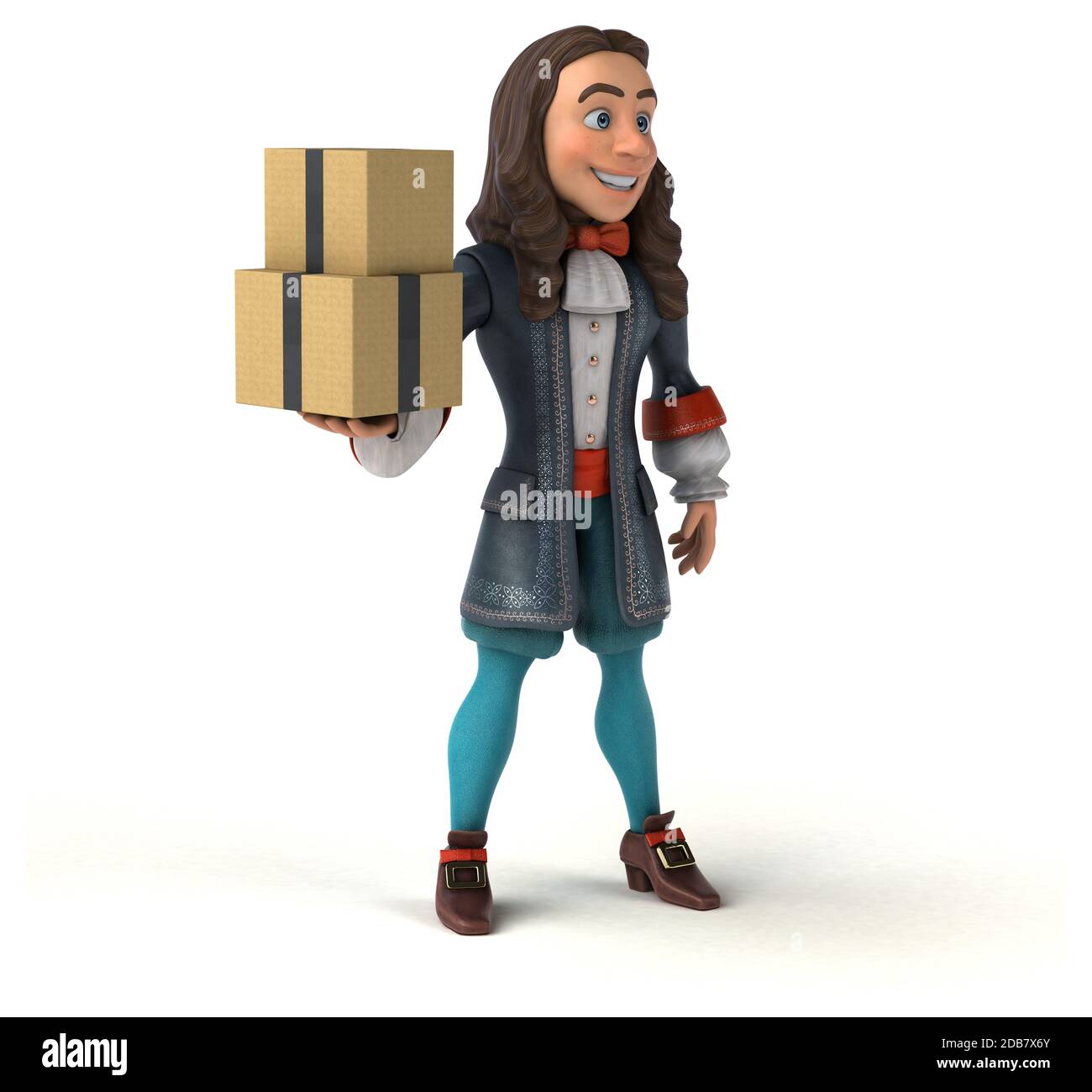 3D-Illustration eines Cartoon-Mannes in historischem, barounischem Kostüm Stockfoto