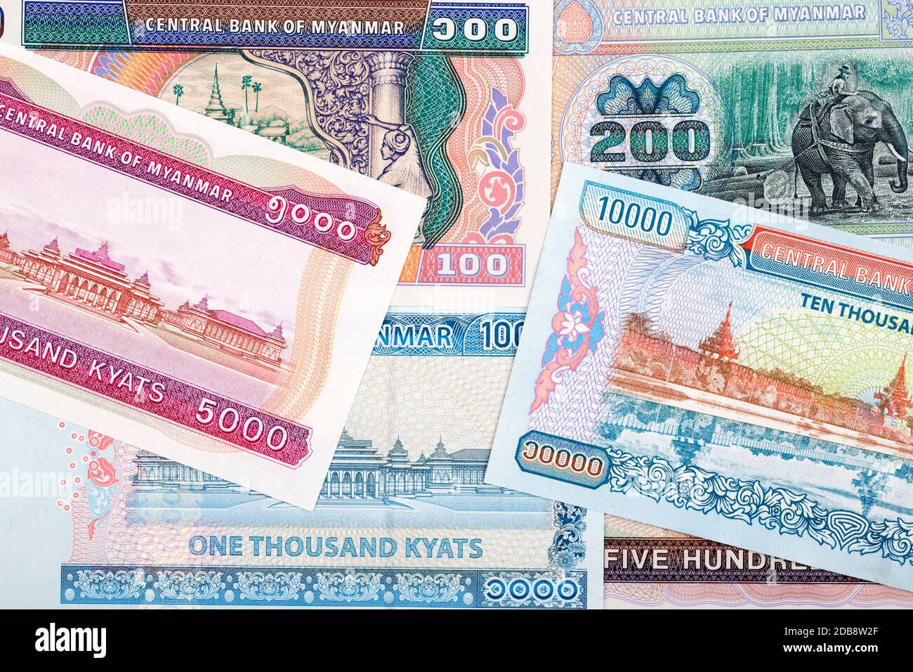 Währung von Myanmar - Kyat ein Hintergrund Stockfoto