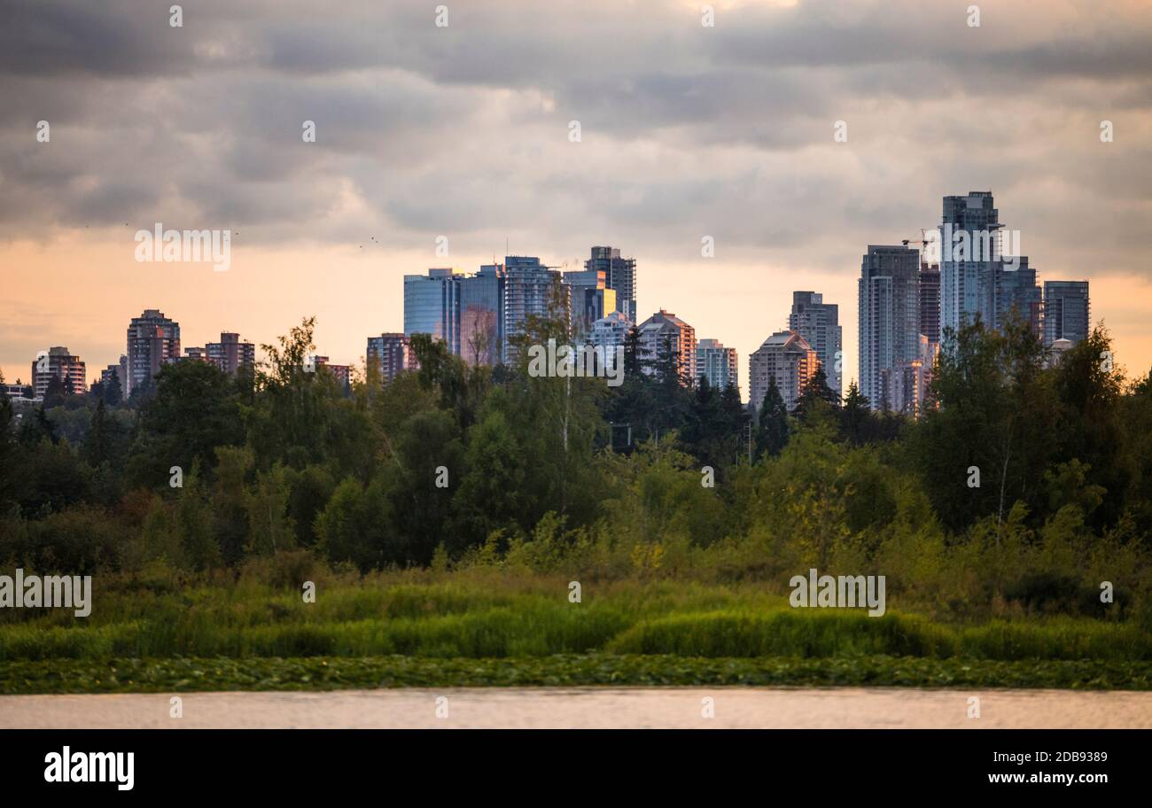 Kanufahren auf Burnaby Lake, British Columbia. Stockfoto