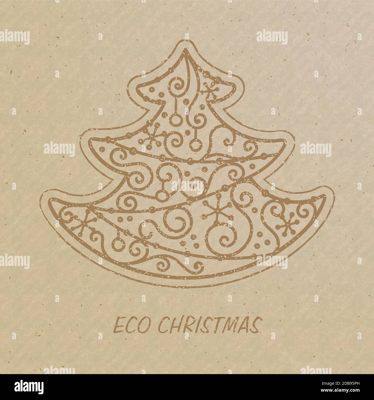 Weihnachtsbaum auf einem Bastelpapier gezeichnet. Stock Vektor