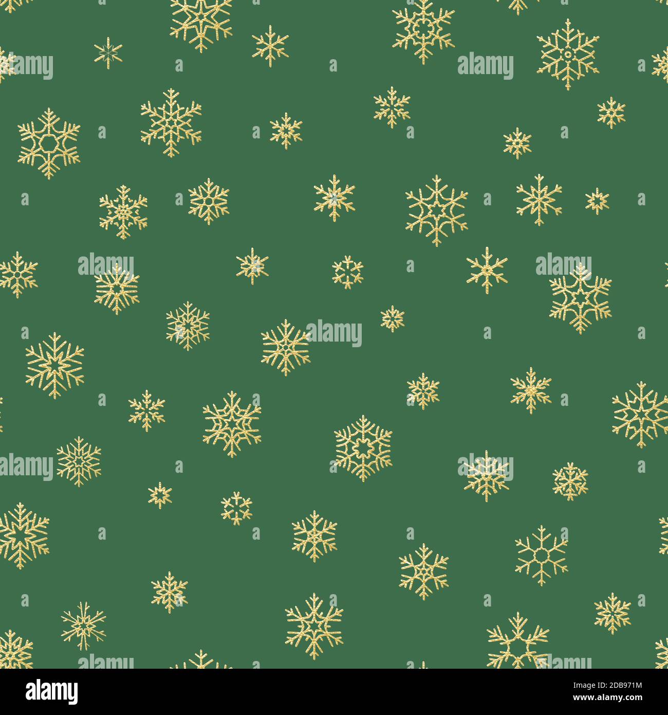 Frohe Weihnachten Urlaub, Happy New Year Feier goldene Dekoration, einfache nahtlose Schneeflocke Muster. Grüne Tapete, Geschenkdeko. EPS 10 Stockfoto