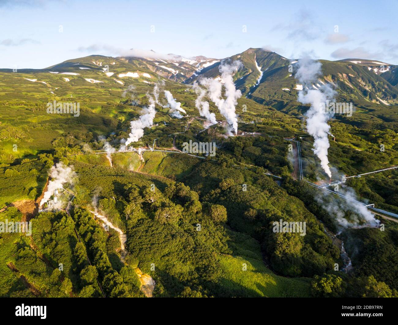 Geothermie-Kraftwerk, Kurile-See, Halbinsel Kamtschatka, Russland Stockfoto