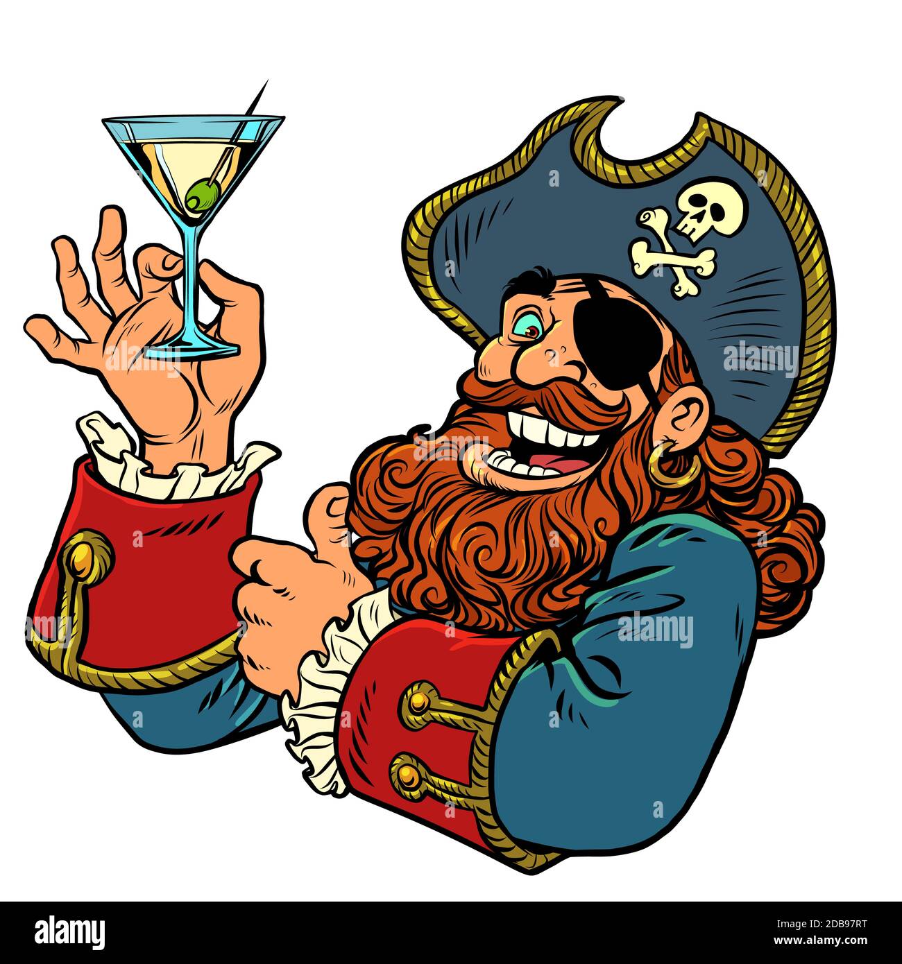 Pirate Funny Charakter. Alkoholischer Cocktail. Comics karikieren die Zeichnung von Pop-Art-Retro-Illustrationen Stockfoto