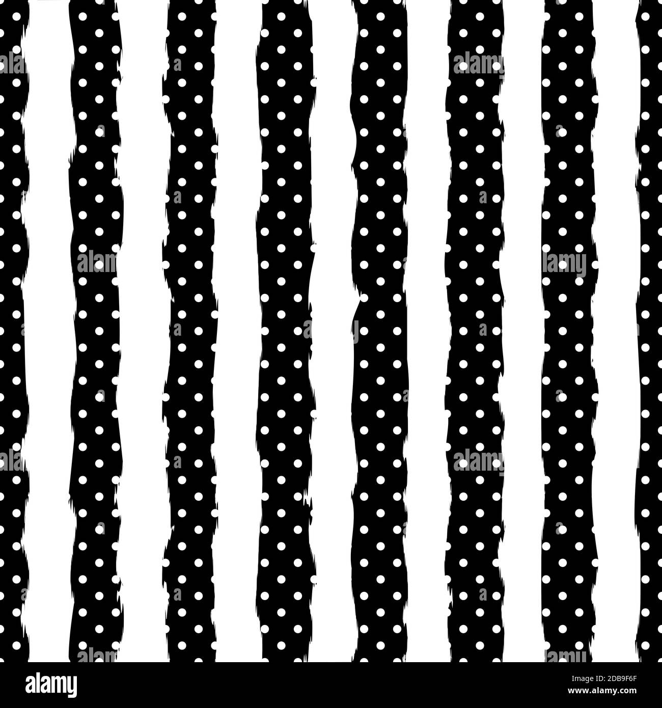 Goldener Polka-Punkt auf trendigem Hintergrund aus weißen und schwarzen Streifen nahtloses Muster. Konfetti aus goldener Folie. Elegantes Muster für Weihnachten Hintergrund, texti Stockfoto