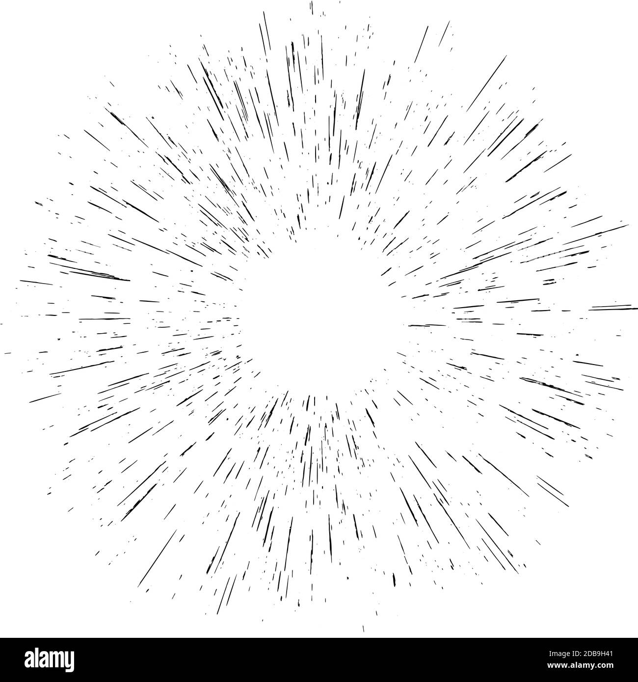 Strahlen aus der Mitte Burst Licht Strahlen Objekt Element Effekt isoliert. Abstrakte Explosion oder Geschwindigkeitsbewegung. EPS 10-Vektordatei Stockfoto
