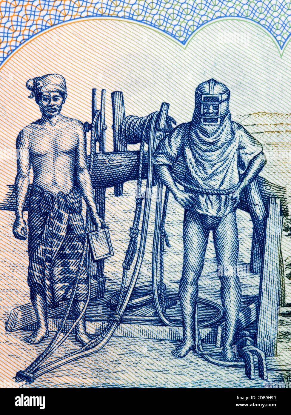Ölfeldarbeiter aus burmesischen Geldern Stockfoto