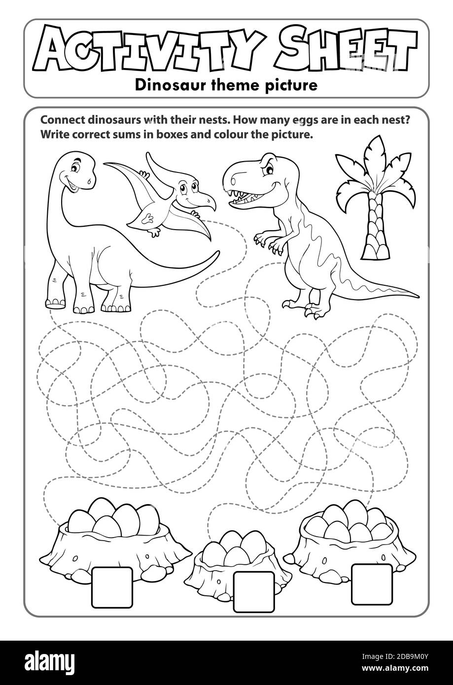 Aktivitätsblatt Dinosaurier Thema 1 - Abbildung. Stockfoto