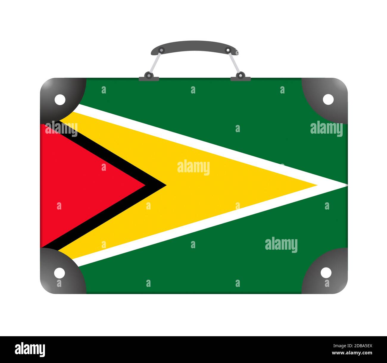 Guyana-Landesflagge in Form eines Reisekoffers Auf weißem Hintergrund - Abbildung Stockfoto
