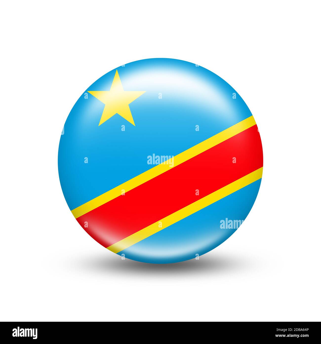 Flagge des Landes Demokratische Republik Kongo in Eine Kugel mit weißem Schatten - Illustration Stockfoto