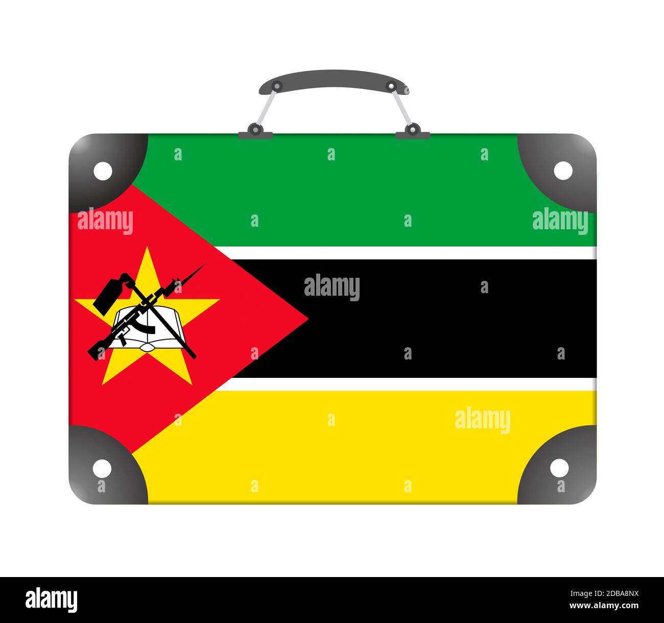 Mosambik Land Flagge in Form eines Reisekoffers Auf weißem Hintergrund - Abbildung Stockfoto