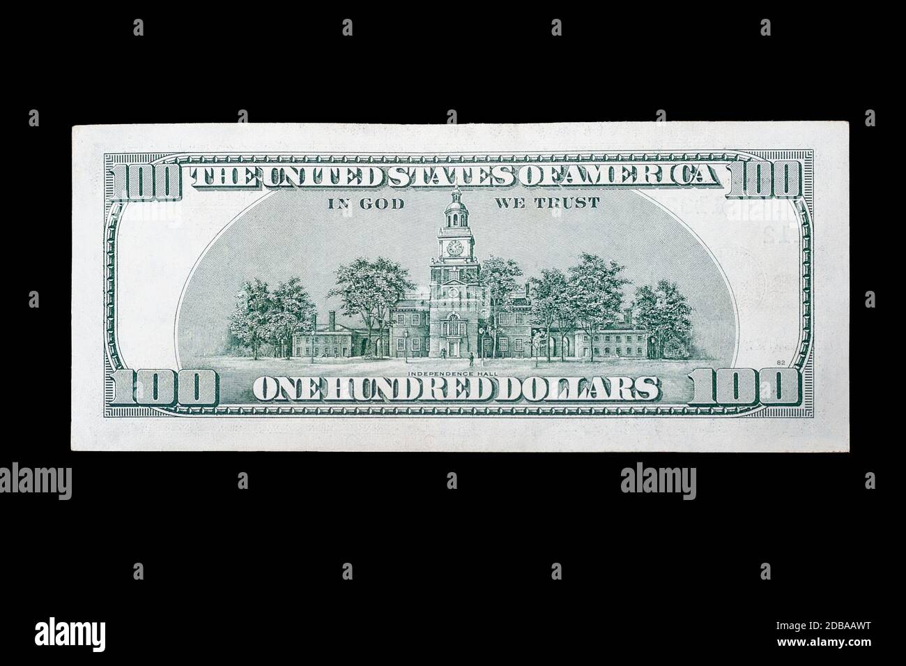 Backside Money usa 100 amerikanische Dollar auf isoliertem schwarzem Hintergrund Stockfoto Backside Money usa 100 amerikanische Dollar auf isoliertem schwarzem Hintergrund Stockfoto
