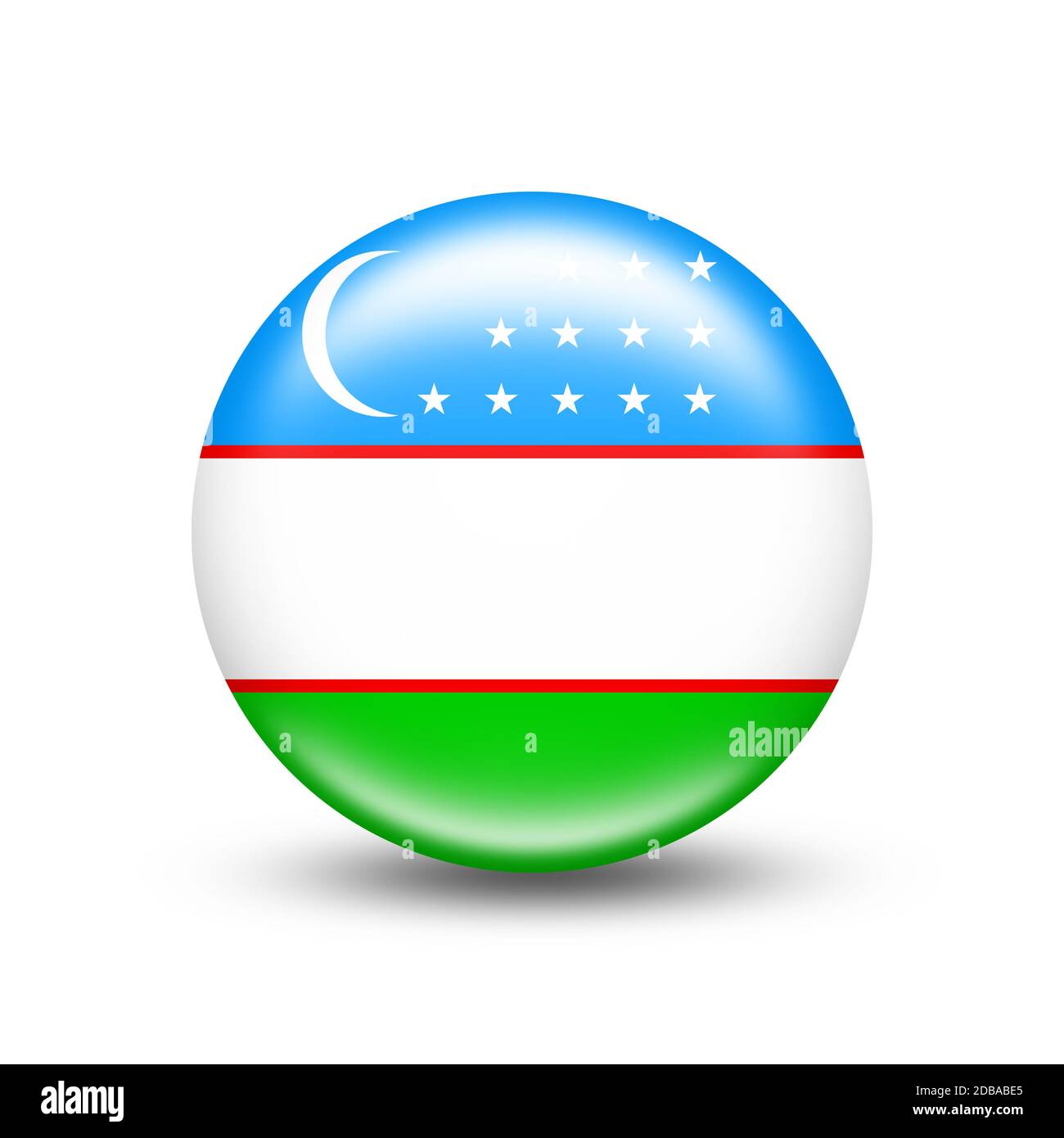 Usbekische Landesflagge in Kugel mit weißem Schatten - Illustration Stockfoto