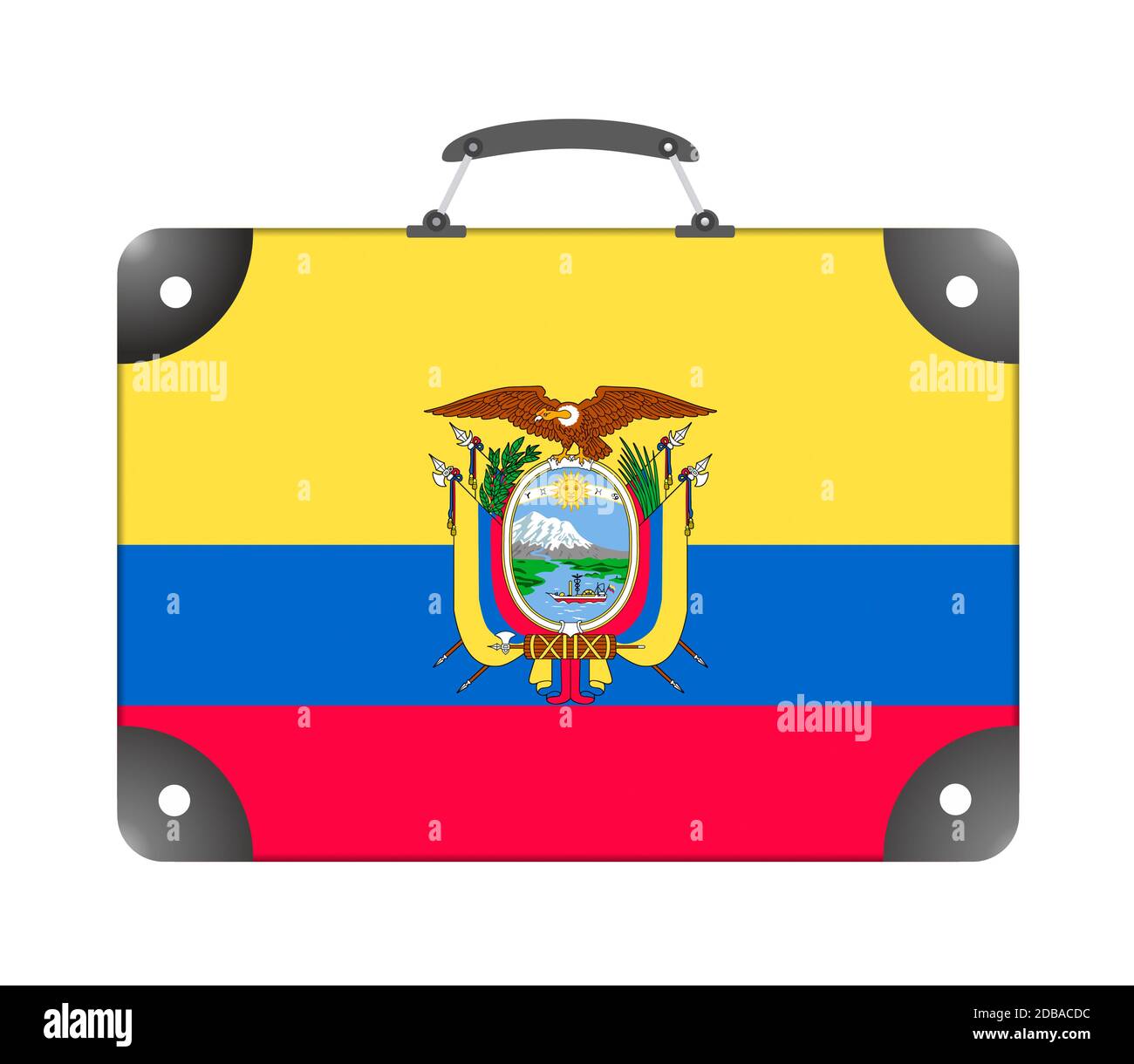 Flagge Ecuadors in Form eines Reisekoffers Auf weißem Hintergrund - Abbildung Stockfoto