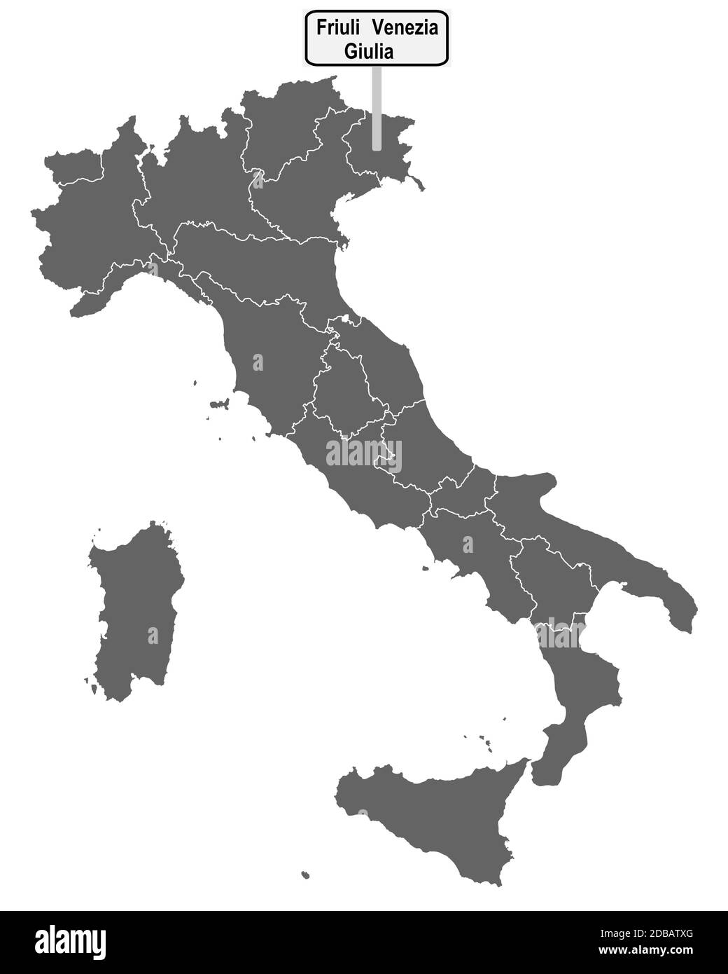Landkarte von Italien mit Ortsschild von Friaul Julisch Venetien Stockfoto