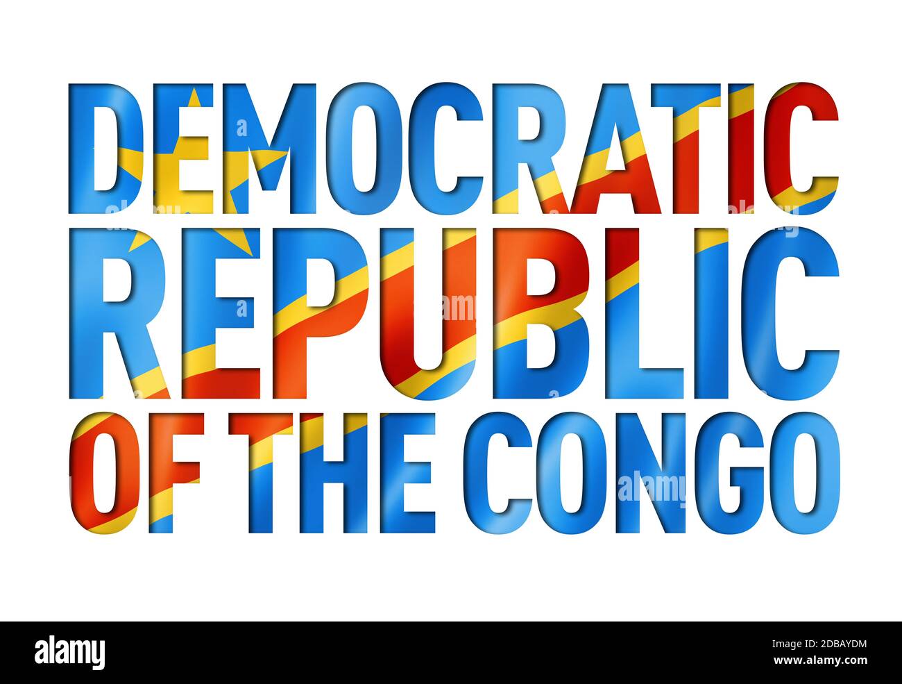 Demokratische Republik der Kong-Flagge Text Schriftart. Kongo Symbol Hintergrund Stockfoto