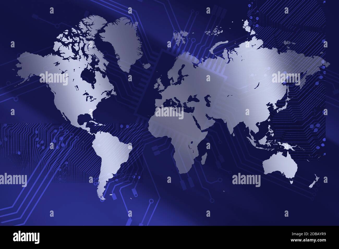 Blaue abstrakte digitale Weltkarte Stockfoto