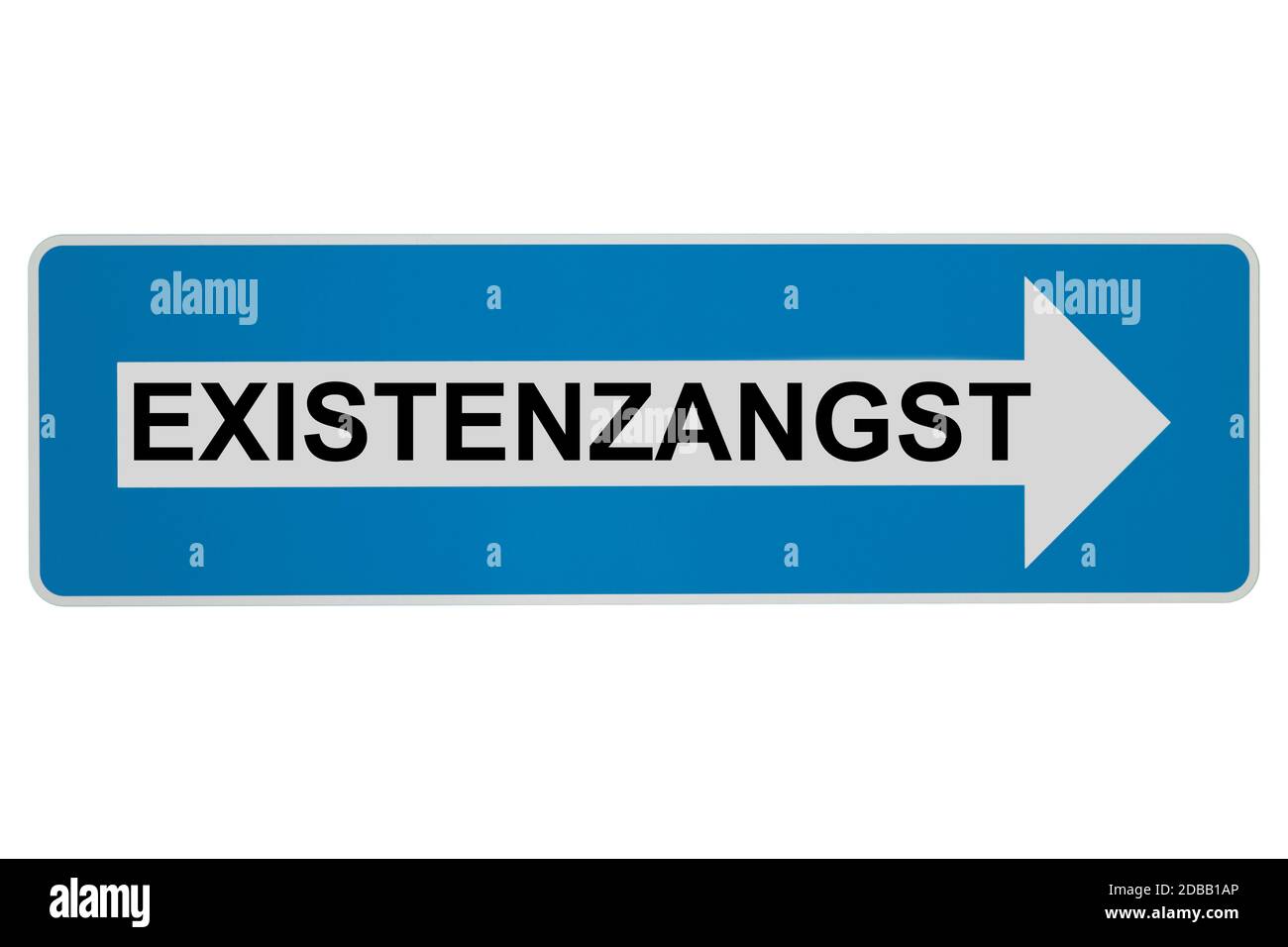 Konzept: Existenzangst bedeutet in deutscher Sprache Ausgangssperre - Existenzangst Zeichen auf weißem Hintergrund Stockfoto