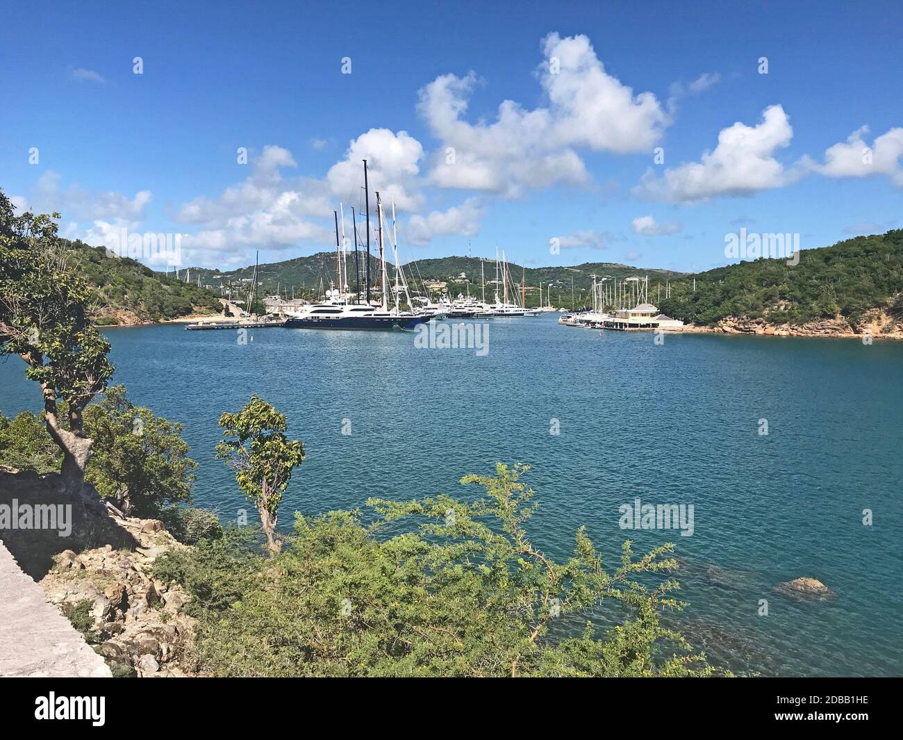 English Harbour von Fort Berkeley aus gesehen Stockfoto