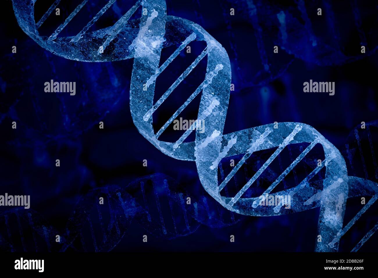 DNA-Helix auf blauem Hintergrund Stockfoto