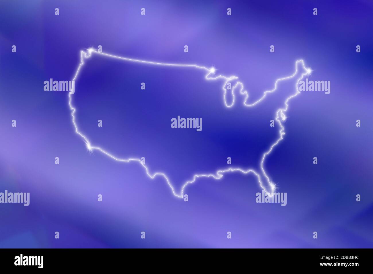 Umriss der USA auf blauem Hintergrund Stockfoto