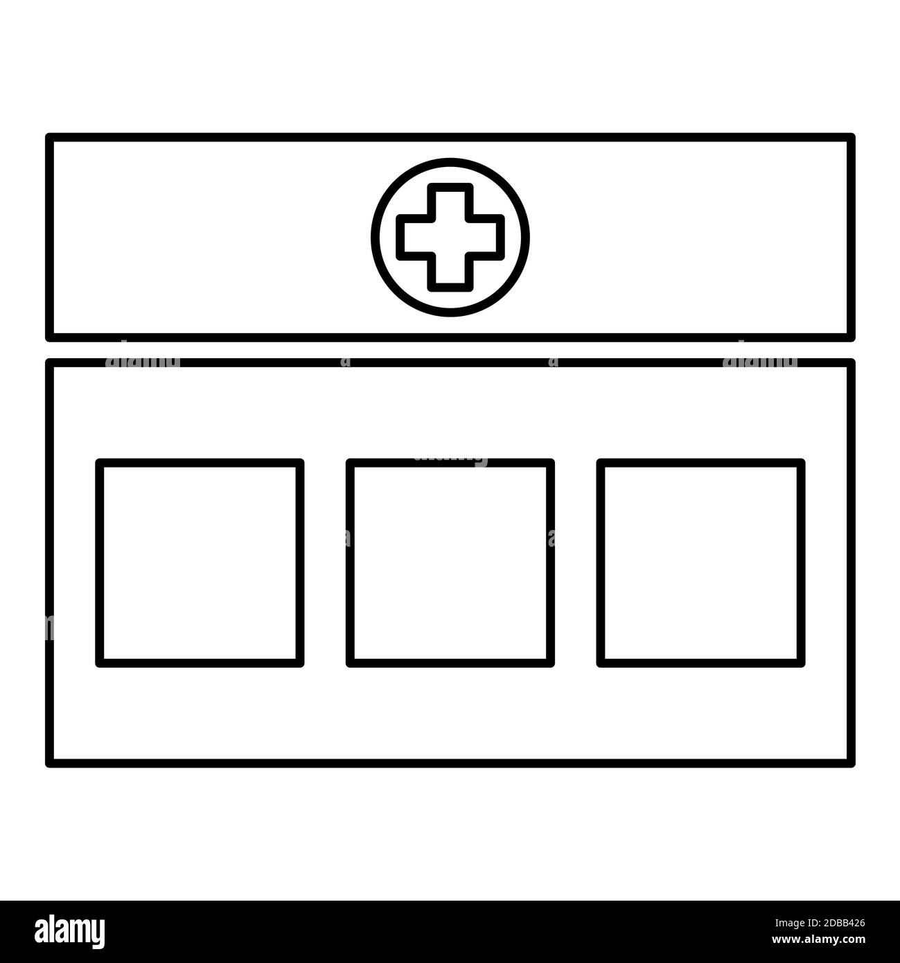 Krankenhaus Klinik Medizinisches Gebäude Symbol umreißen schwarze Farbe Vektor Illustration flachen Stil einfaches Bild Stockfoto