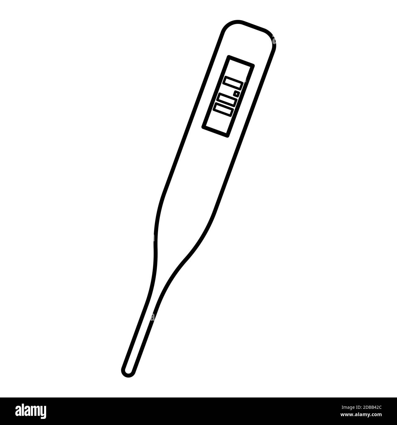 Medizinische elektronische Thermometer mit digitaler Anzeige Temperaturmessung Elektrisches Messkonzept Symbol Umriss schwarz Farbe Vektor Abbildung flach Stockfoto