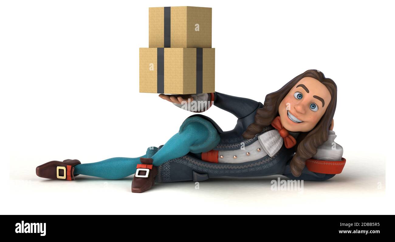 3D-Illustration eines Cartoon-Mannes in historischem, barounischem Kostüm Stockfoto