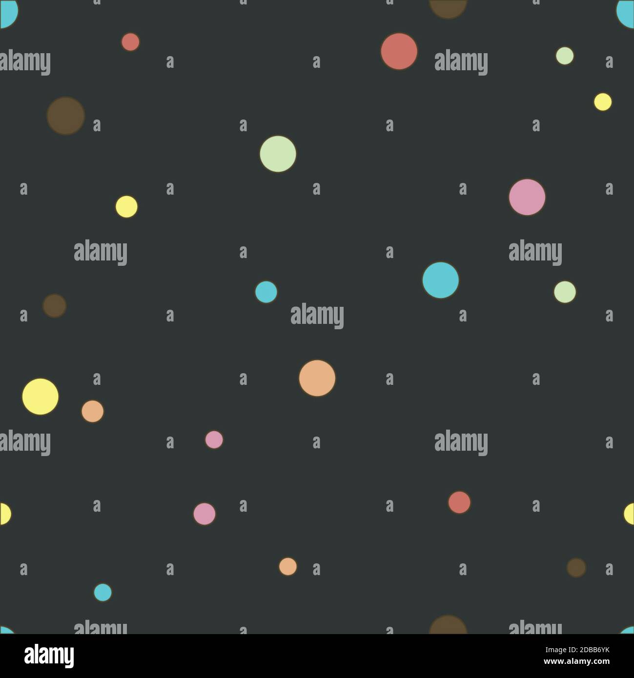 Bunt gepunktetes Nahtloses Muster. Polka Dot auf dunkelgrauem Hintergrund. Vektorgrafik. Stockfoto
