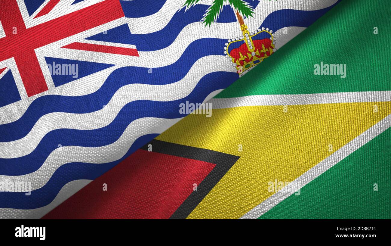 British Indian Territory und Guyana zwei Flaggen Textiltuch Stockfoto