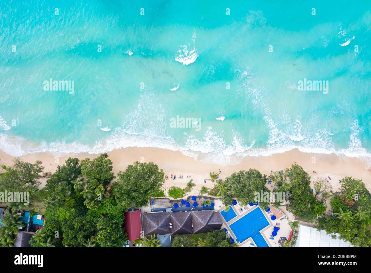 Seychellen Strand Mahe Insel Luxus Urlaub Meer Meer symbolische Foto Drohne Ansicht Luftbild Landschaft Stockfoto