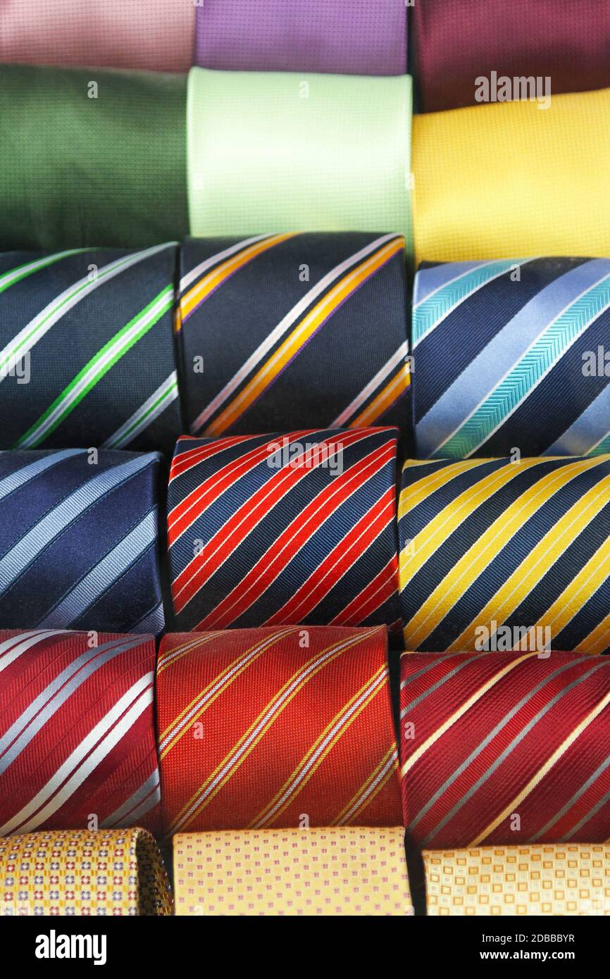 Bunte Krawatten Sortiment aus Seide Stockfoto