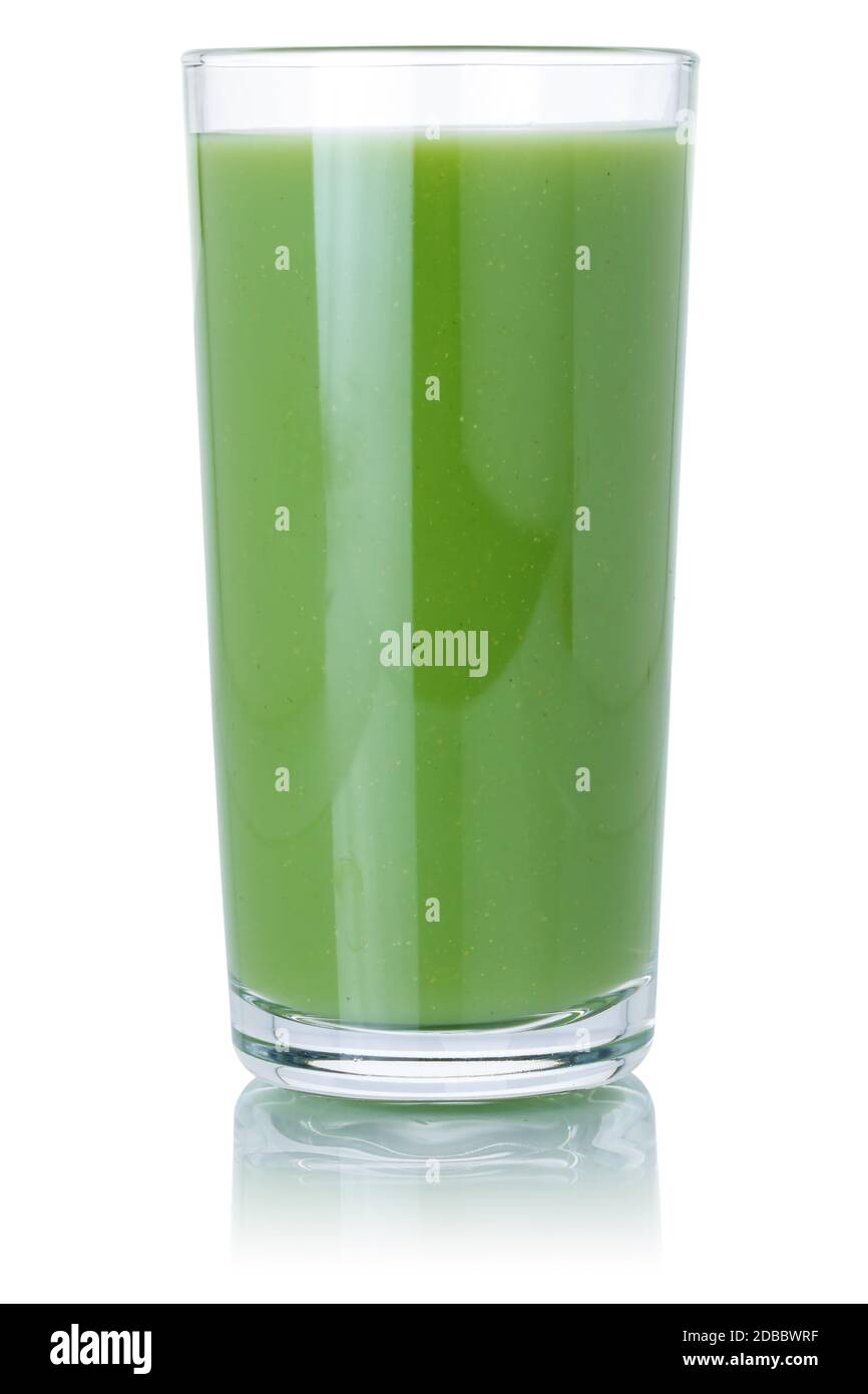 Kiwi Green Smoothie Fruchtsaft Getränk Kiwis in einem Glas isoliert auf einem weißen Hintergrund Stockfoto