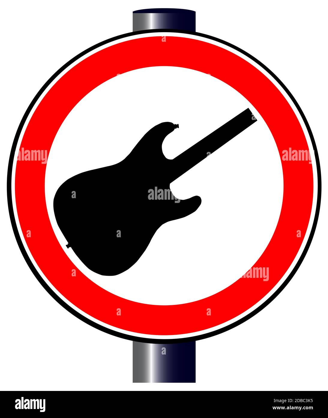 Eine große runde rote Verkehr Anzeigen einer e-Gitarre Stockfoto