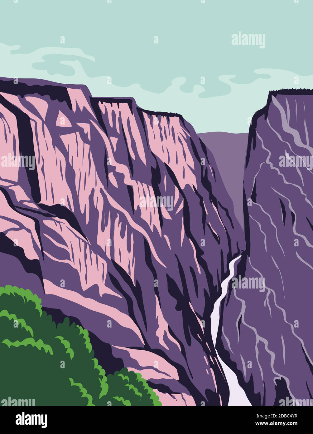 WPA Plakatkunst des Black Canyon des Gunnison National Park, eine steile-ummauerte Schlucht durch Precambrian Felsen geschnitzt, Colorado Vereinigte Staaten in Werke PR Stock Vektor
