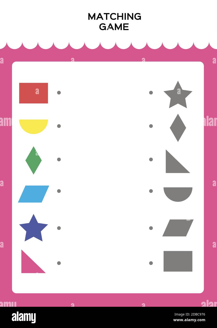Bildung Formen passende Spiel für Vorschulkinder. Übereinstimmung nach Formen und Schatten. Rosa. Stock Vektor