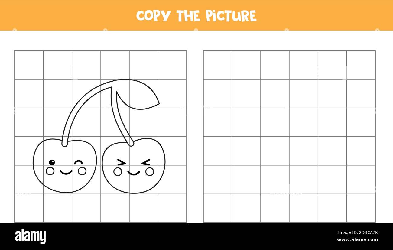 Kopieren Sie das Bild. Niedliche Kirschen. Logisches Spiel für Kinder. Stock Vektor
