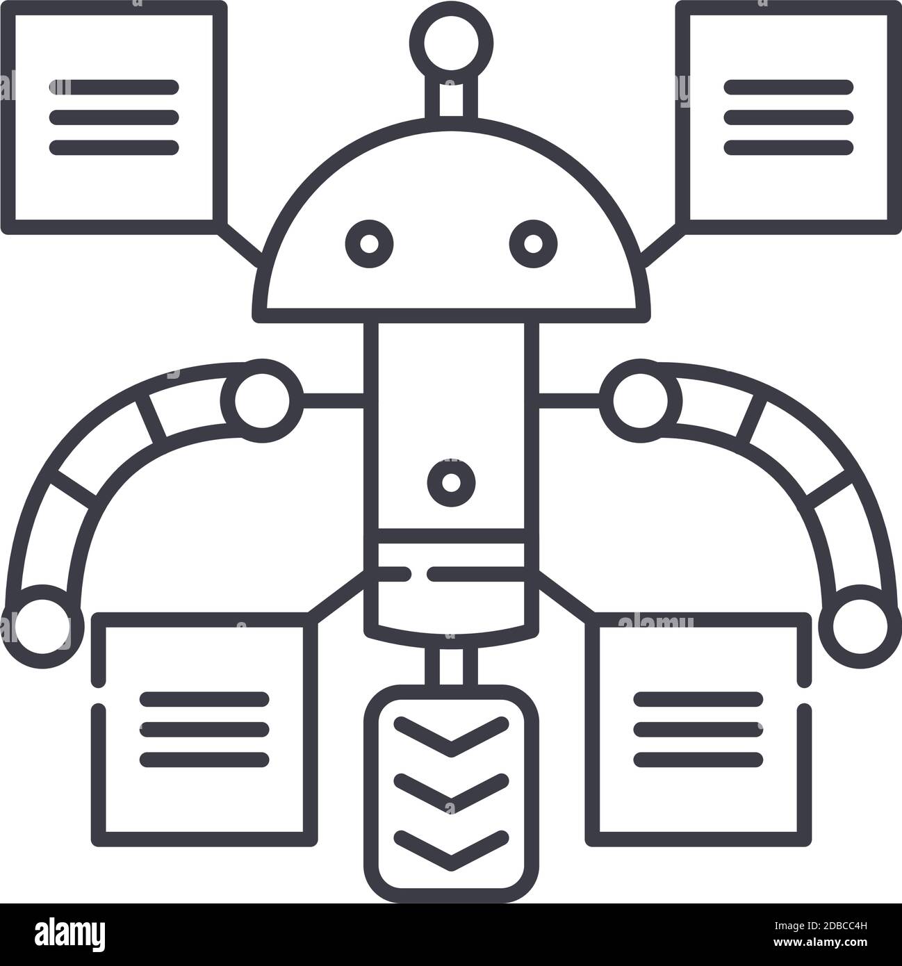 Roboterlösungen Symbol, lineare isolierte Illustration, dünne Linie Vektor, Web-Design-Zeichen, Umriss Konzept Symbol mit editierbaren Strich auf weiß Stock Vektor
