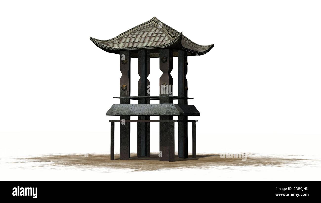 Asiatischer Pagodenturm auf weißem Hintergrund Stockfoto