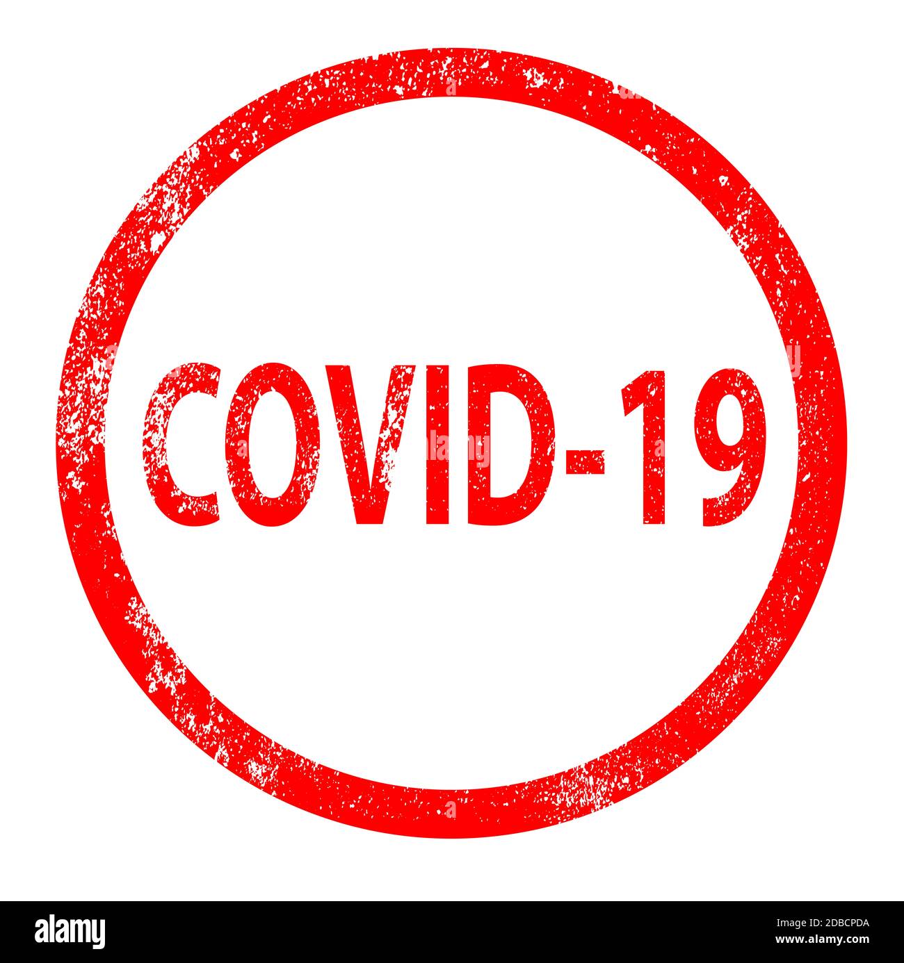 Covid 19 Coronavirus rote Gummifarbe Stempeldruck isoliert auf weißem Hintergrund Stockfoto