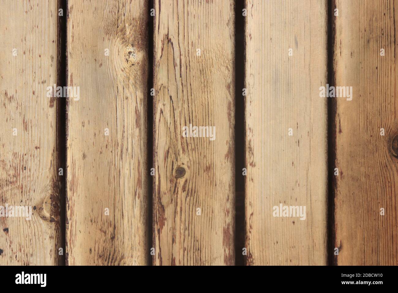 Holzplanken Textur. Holz- Strand weg. Holzbrett Hintergrund. Vertikale Richtung. Stockfoto
