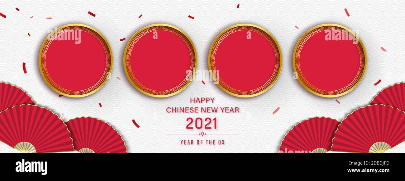 Frohes chinesisches Neujahr 2021 Banner Hintergrund mit leerem Rot Kreise für Ihre Texte oder Bilder Stock Vektor