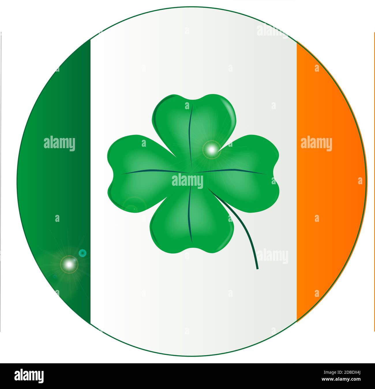 Flagge von Irland mit einer zusätzlichen Glück Shamrock in der Mitte auf Knopfdruck Stockfoto
