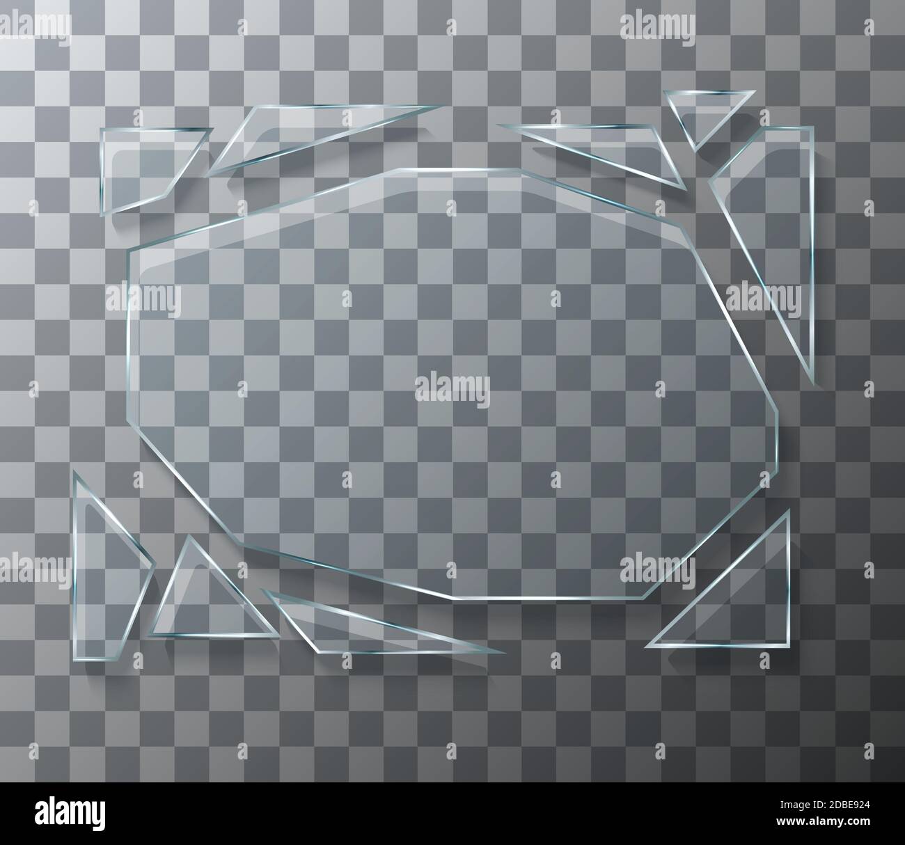 Vector modernes Konzept gebrochenes Glas auf transparentem Hintergrund. Stock Vektor