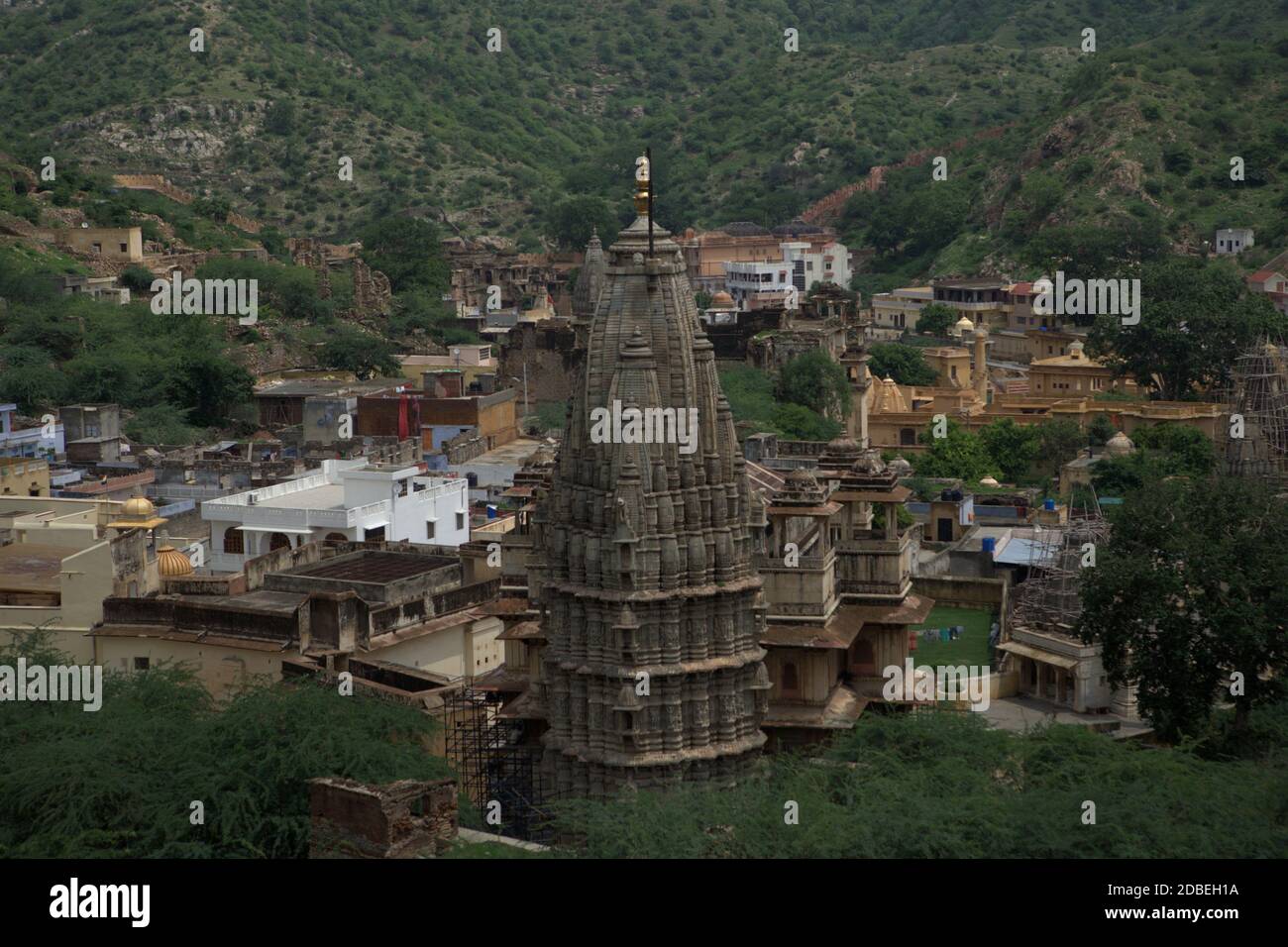 Blick auf Amer Stadt und Tempel in Rajasthan, Indien. Stockfoto