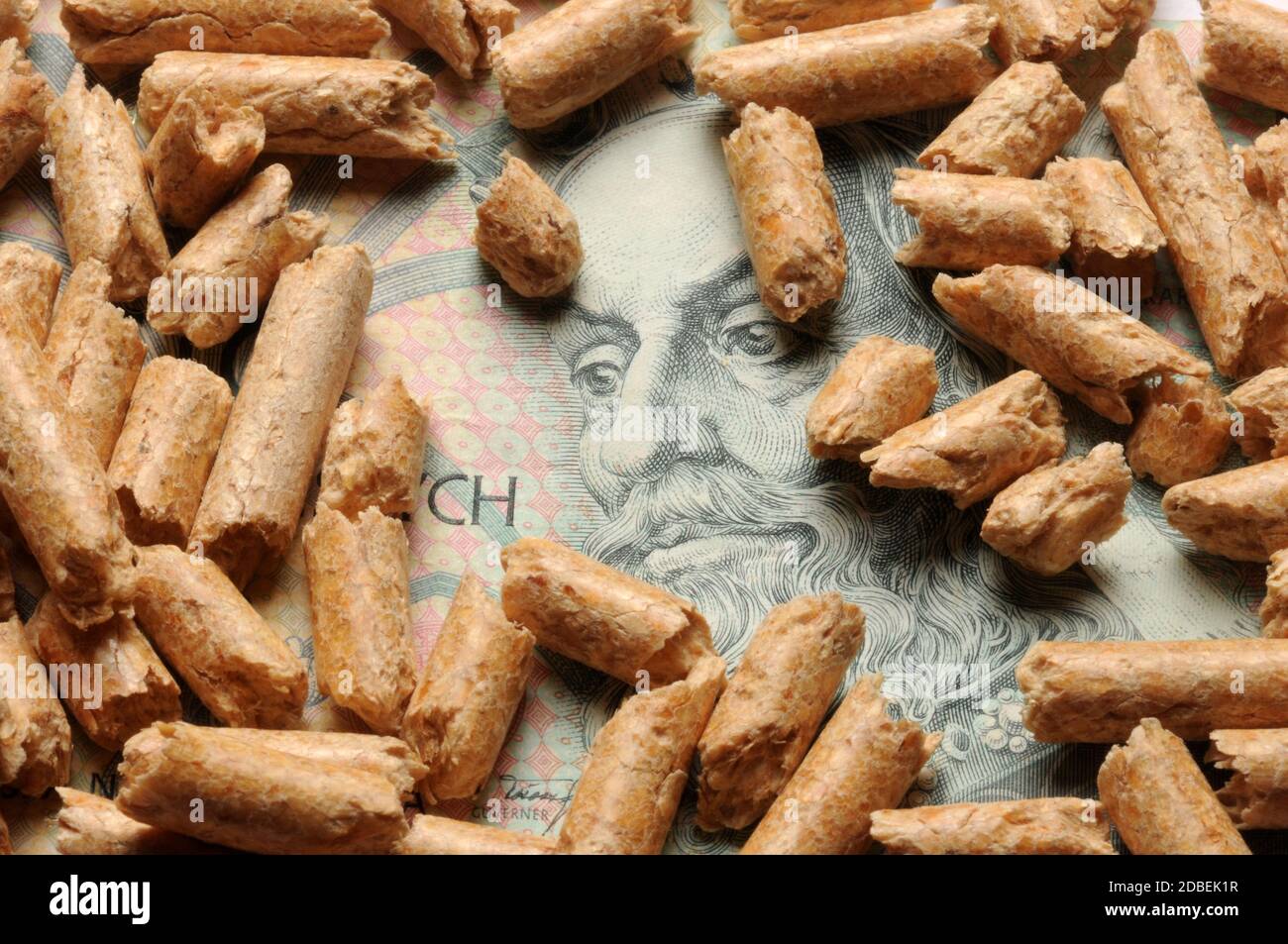 Nahaufnahme von Holzpellets Stockfoto