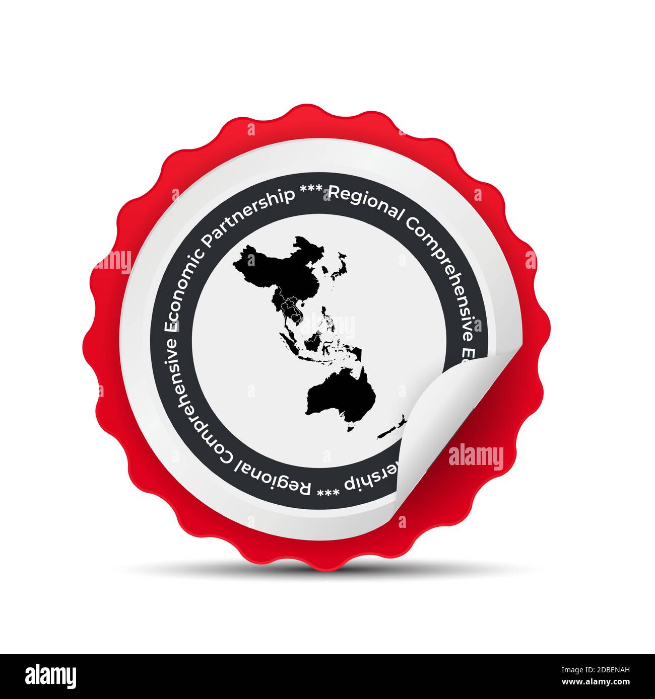 Mdelon, Zeichen mit der modernen Regional Comprehensive Economic Partnership RCEP Karte. Vektorgrafik Stock Vektor