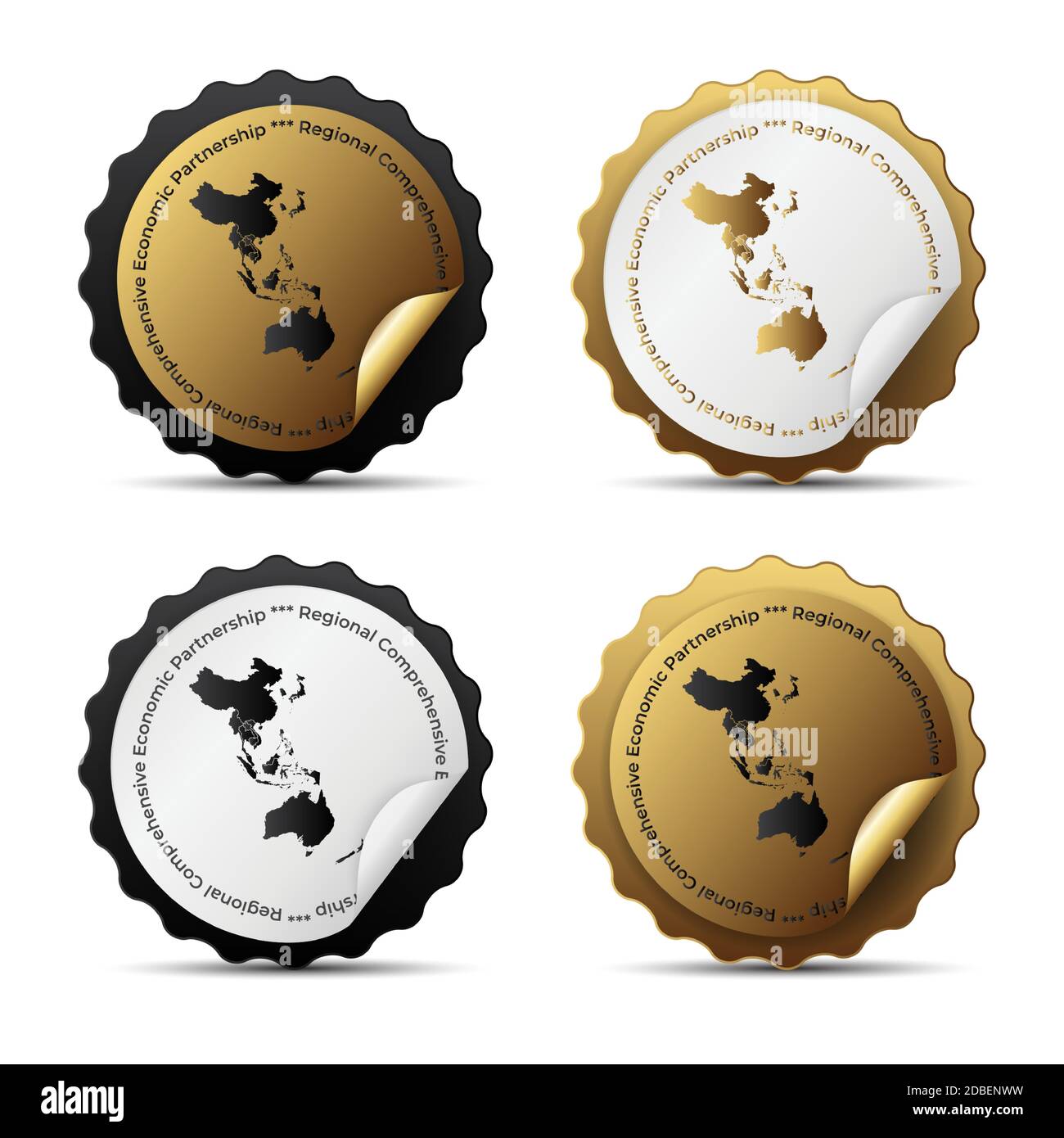 Mdelon, Zeichen mit der modernen Regional Comprehensive Economic Partnership RCEP Karte. Vektorgrafik Stock Vektor