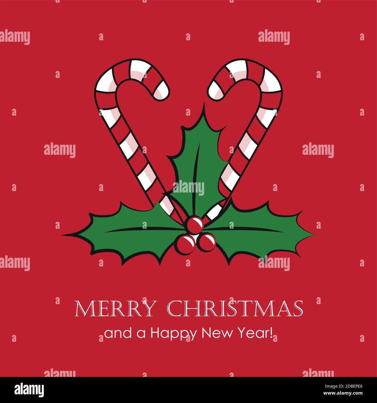 Rote weihnachtskarte mit Zuckerrohr und Holy Beere Vektor Abbildung EPS10 Stock Vektor