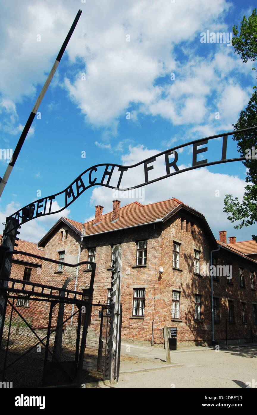 Eingangstor zum Konzentrationslager Auschwitz Stockfoto